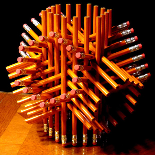 Intricate Geometric Sculpture Made with 72 Pencils
