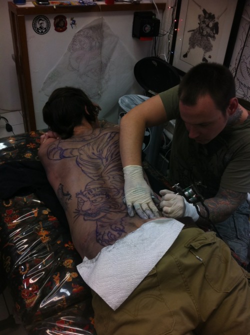 Getting stenciled at Hawaii Tattoo Shop 434 Tattoo Posted 2 months ago