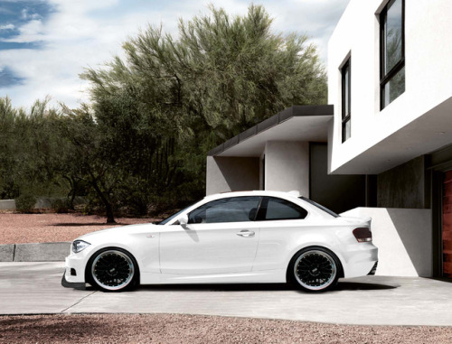 Alpine white BMW 1Series Coupe on black BBS wheels w polished lip