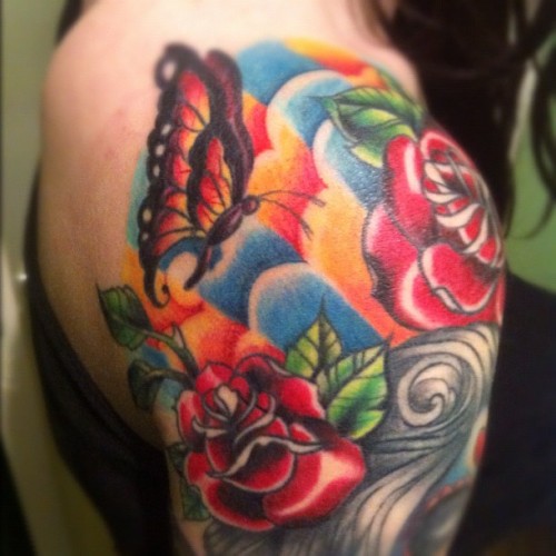 Part of Tattoo sleeve tattoo sleeve butterfly roses Taken with 