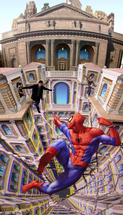 Amazing 3D Street Art Lets Pedestrians Walk on Spider-Man’s Webs