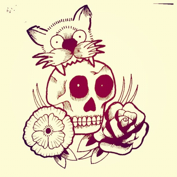 1 note tattoo flash art skull flower illustration