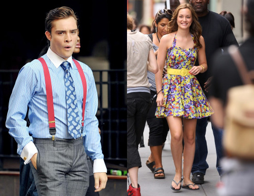 Ed Westwick and Leighton Meester on set for Gossip Girl season 3 Oh how fun