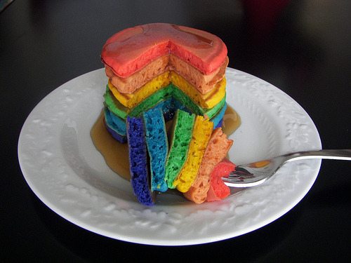 Rainbow Pancakes (via death by cupcake) WANT!