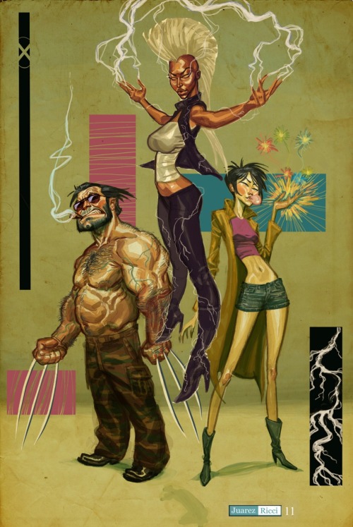 Wolverine, Storm, Jubilee by Juarez Ricci   (via: nerdynerdynerd)  