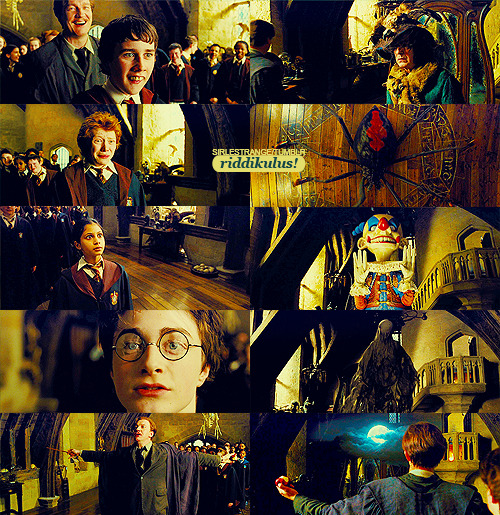  “The charm that repels a boggart is simple, yet it requires force of mind. You see, the thing that really finishes a boggart is laughter. What you need to do is force it to assume a shape that you find amusing, ” said Professor Lupin. “We will practice the charm without wands first. After me, please … Riddikulus!” 