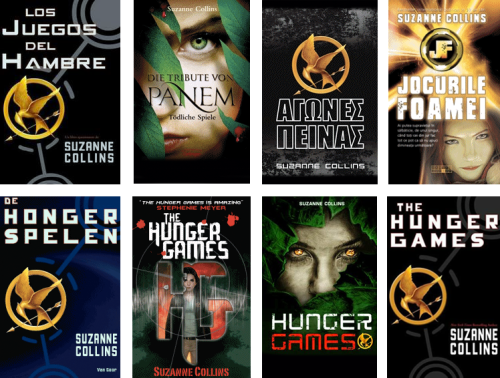The Hunger Games book covers around the world.